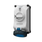 TOMA VISIBLE 32AMP 3P+T 250V C/INTERRUP. POR ENCLAVAM. MECÁNICO AZUL 9H IP67/69 XCONTACT CON LUZ LED